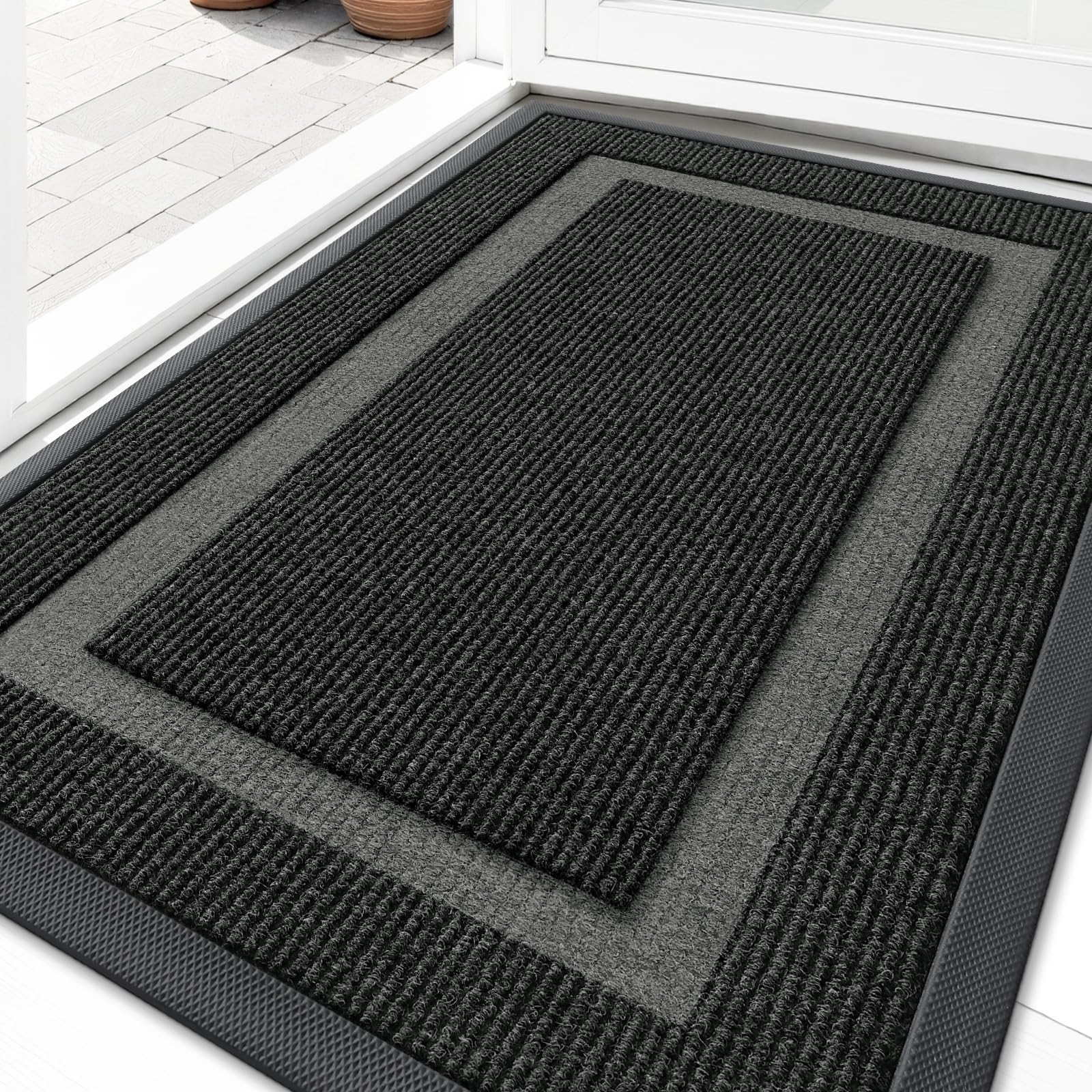 OLANLY Front Door Mat Outside 29.5x17, All-Season Heavy-Duty Rubber Doormat | Bl
