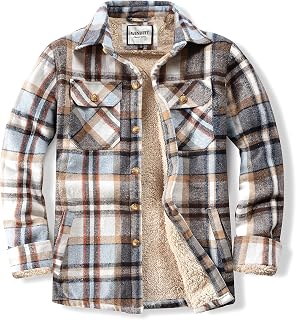 WINDFIT Men's Cotton Sherpa Button Down Flannel Shirt Jacket Plaid Shirt
