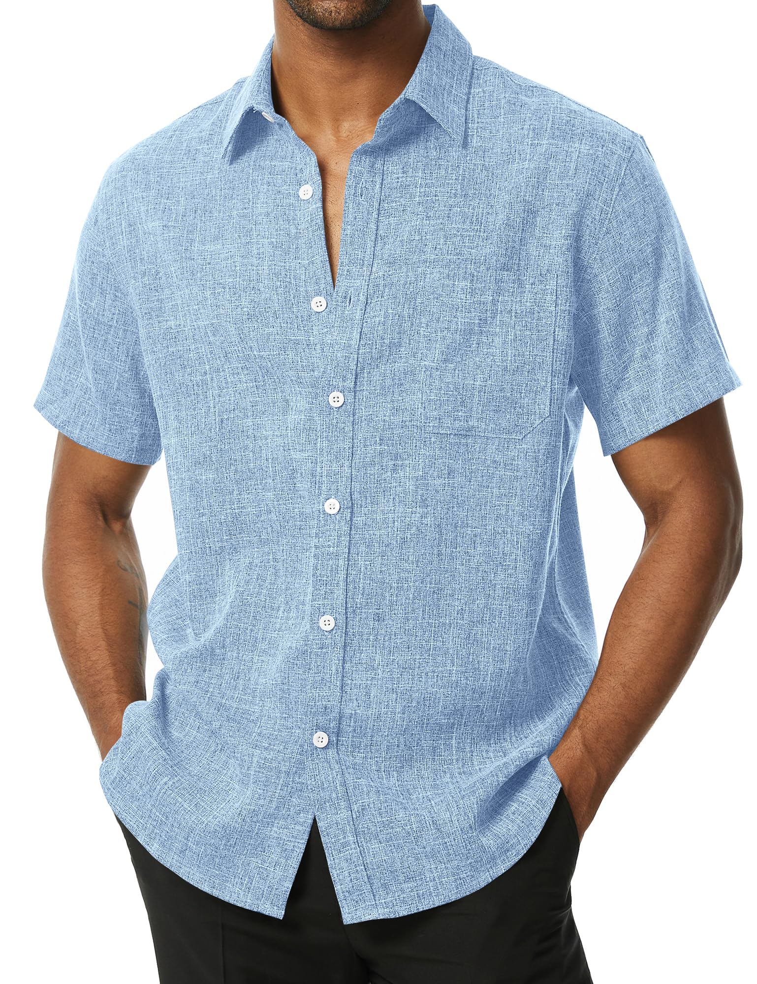 PARKLEES Mens Button Down Shirts Short Sleeve Wrinkle Free Linen Textured Casual