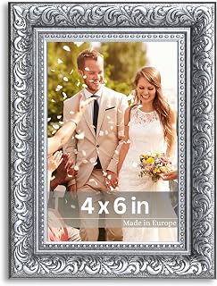 VictoR Rubens 4x6 Black Silver Photo Frame 4x6 Photo Frames with Anti-Reflective Acrylic Glass Antique Black 4 x 6