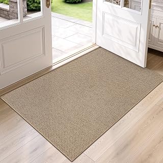 DEXI Front Door Mat Indoor, 48x72 Traps Dirt Absorbent Doormat, Dark Beige | Low Profile Non Slip Entrance Rug, Easy Clean Washable Inside Mud Shoes, Paws for Entryway, Living Room, Laundry Room