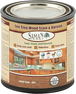 SamaN Interior One Step Wood Seal, Stain, Varnish – Aged Oak SAM-307, 8 oz | Oil Based Odorless Dye, Protection for Furniture and Fine Wood