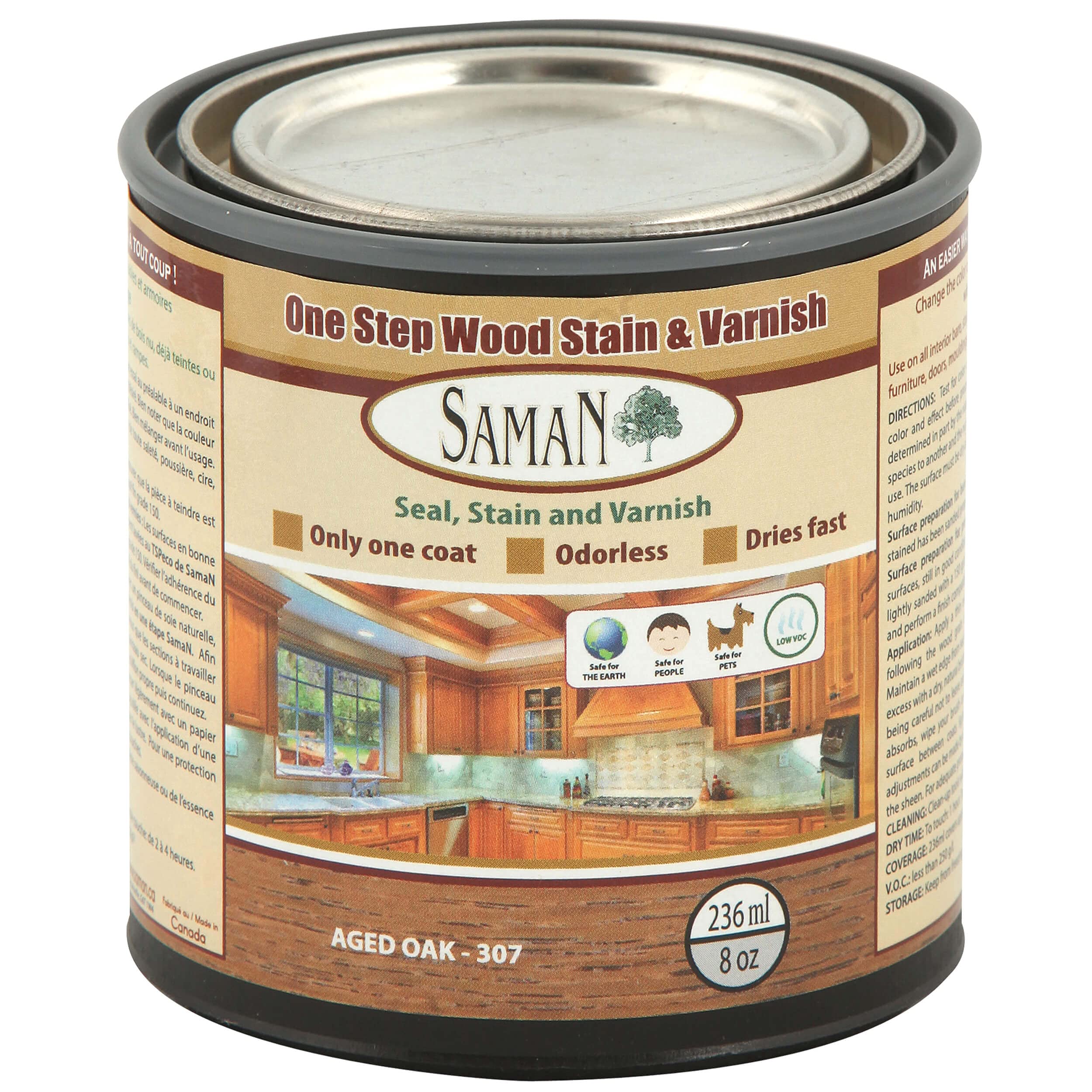 SamaN Interior One Step Wood Seal, Stain, Varnish – Aged Oak SAM-307, 8 oz | Oil