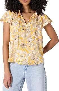 Amazon Essentials Women's Casual Ruffle Sleeve Cotton Satin Blouse
