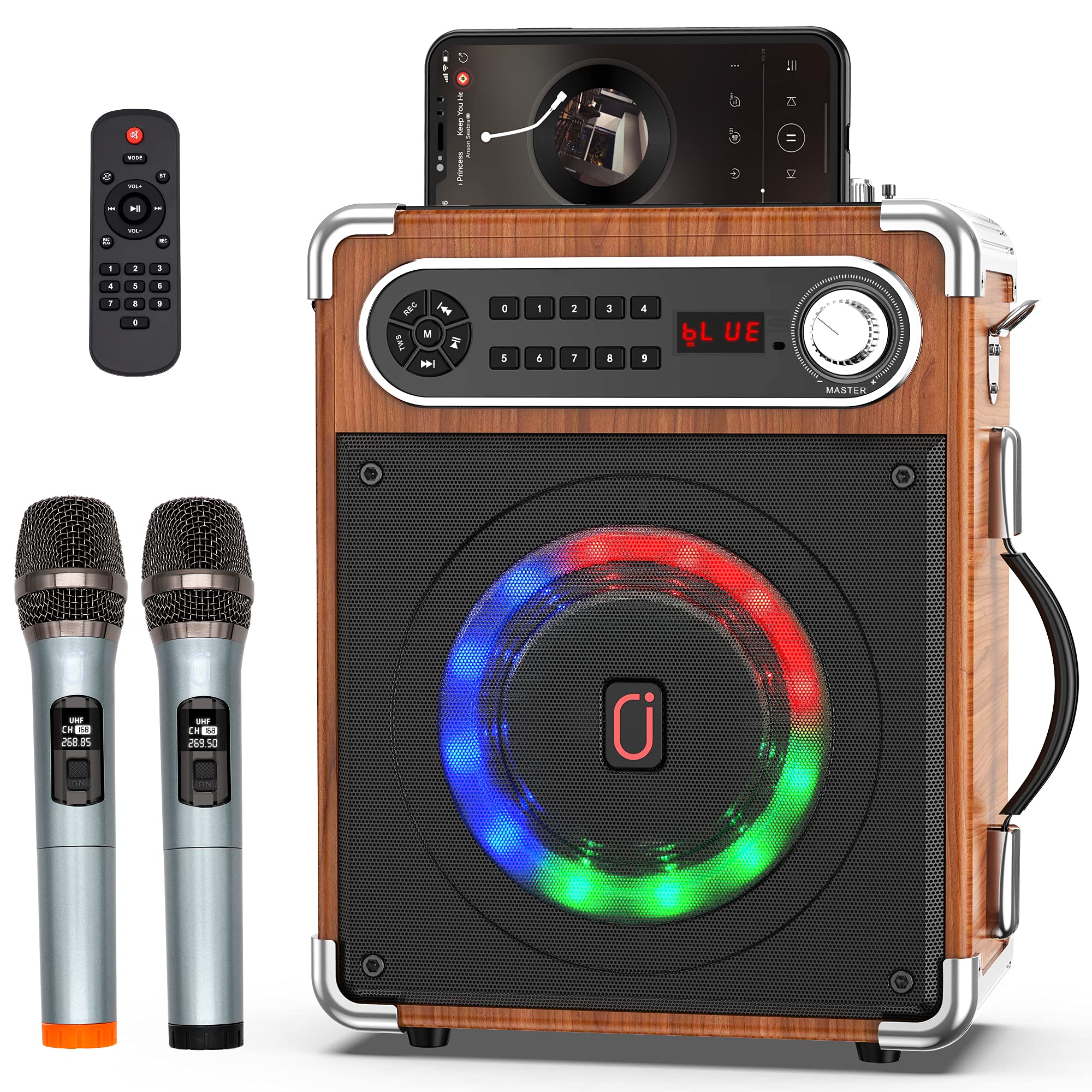 JYX Karaoke Machine with Two Wireless Microphones, Portable Bluetooth Speaker wi
