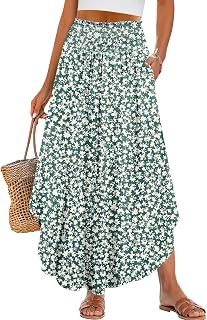 ANRABESS Women's Maxi Skirts Summer Boho Floral High Waisted Flowy Swing Pleated Beach Long Skirt with Pockets
