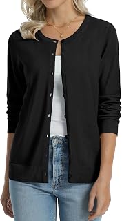 QUALFORT Cardigan da Donna in 100% Cotone, Morbido e Leggero, a Maniche Lunghe, con Bottoni