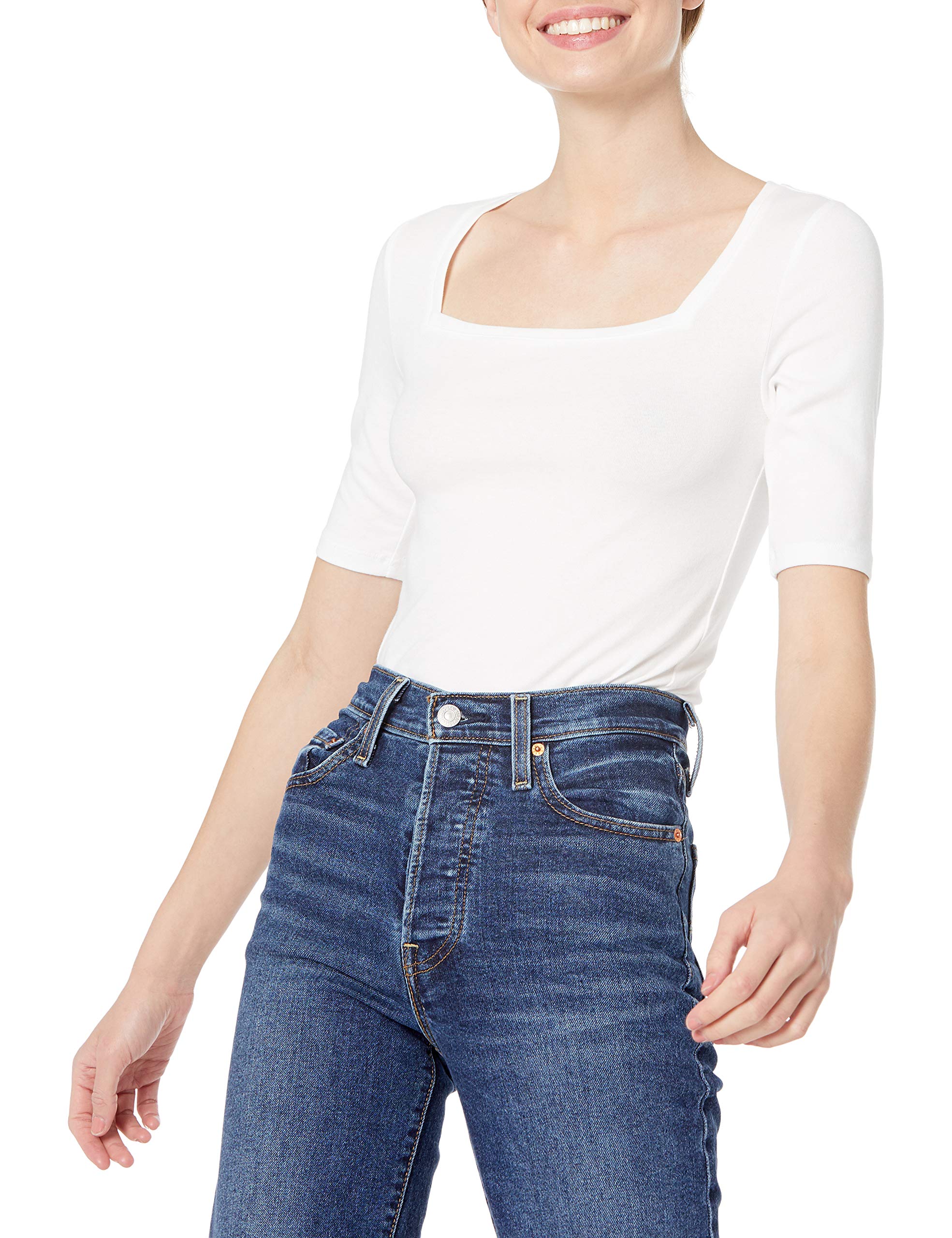 Amazon Essentials Women's Fitted T-Shirt with Square Neck and Half Sleeves