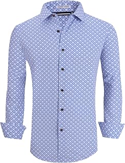 Alex Vando Mens Button Down Shirts Wrinkle Free 4-Way Stretch Print Business Casual Shirt