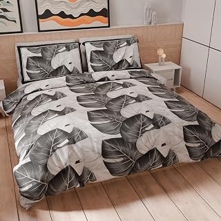 PETTI Artigiani Italiani - Double Bed Duvet Cover Set 200 x 200 cm (2 Pillowcases 80 x 80 cm Included), Microfibre Duvet Cover with Digital Print Tropical Black A - Made in Italy
