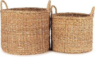 Olly & Rose Large Set 2 Premium Woven Seagrass Handmade Storage Baskets 45 and 40cm Large Premium Laundry Baskets and Display Versatile Natural