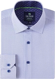Tom Baine Men's Slim Fit Performance Dress Shirts 4-Way Stretch, Wrinkle Free, Long Sleeve Geometric Down Shirt for Men