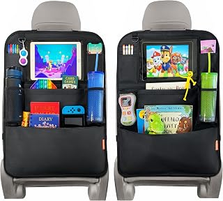 Huckaboo Car Seat Organiser - Kids Back Seat Organiser, Storage Pockets, Screen Holder, Black, 2 Pack