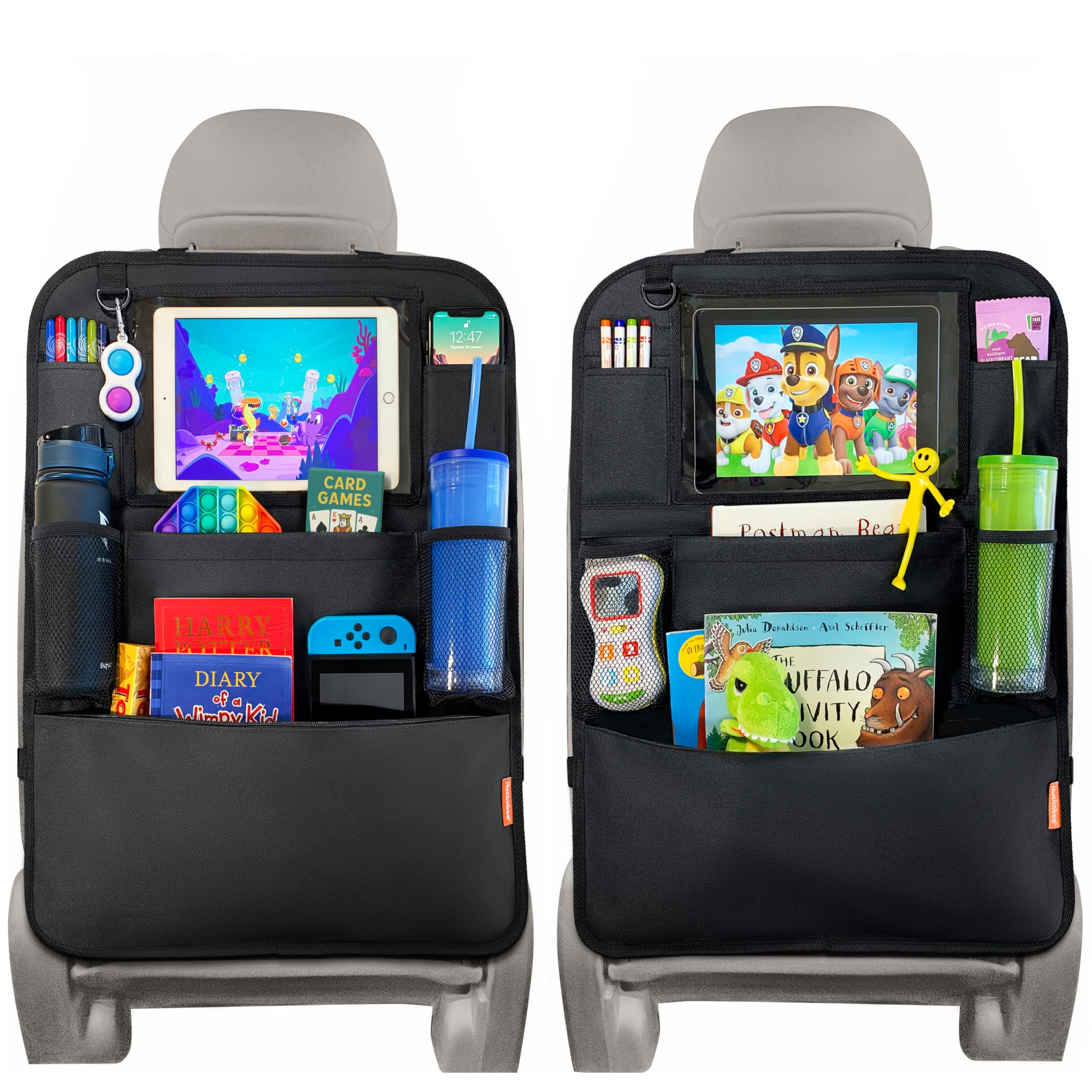 Huckaboo Car Seat Organiser - Kids Back Seat Organiser, Storage Pockets, Screen 