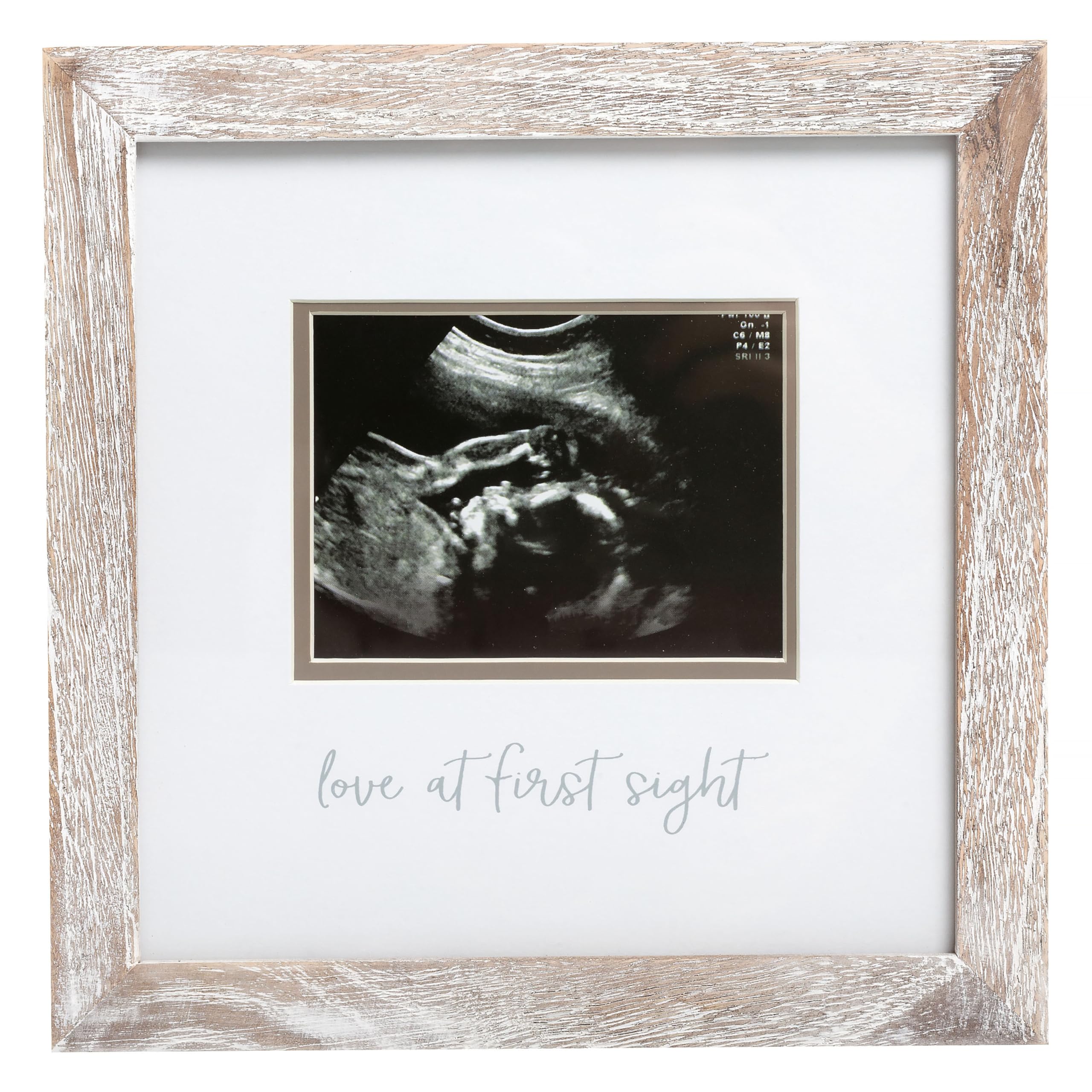 Pearhead Love At First Sight Sonogram Picture Frame, Rustic | 3 x 4 Photo Insert