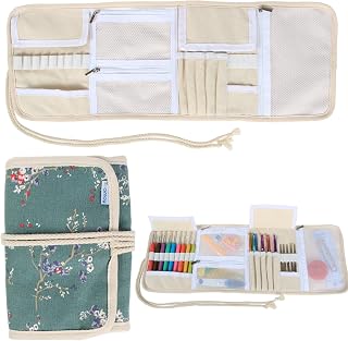 Teamoy Crochet Hook Case Organizer, Crochet Hook Roll Bag, Plum Flowers | Empty Crochet Hook Holder for Various Crochet Needles, Knitting Accessories and Crochet Hook Kit Tools, Foldable, Lightweight