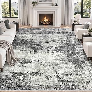 8x10 Area Rug for Living Room Bedroom : Abstract Washable Rug Non Slip Backing Non Shedding Stain Resistant Soft Large Carpet for Dining Room Nursery Home Office - Black
