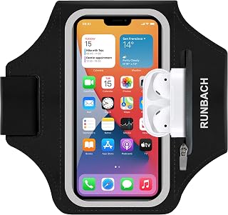 RUNBACH Armband for iPhone 18/18 Pro/17/17 Pro/16/16 Pro/15/15 Pro/14/14 Pro/13/13 Pro/13 Mini/12/12 Pro/12 Mini/11/11 Pro/XR/XS/X/SE,Armband with Zipper Slot for Airpods and Car Key (Black)