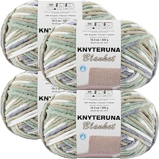 Knyteruna #6 Super Bulky Blanket Yarn for Crocheting - 4 Skeins(Each 10.5oz/300g, 220yds/201m), Chunky Chenille Thick Plush Big Soft Yarn for Crocheting Knitting Blankets, Cream & Sage & Grey & Khaki