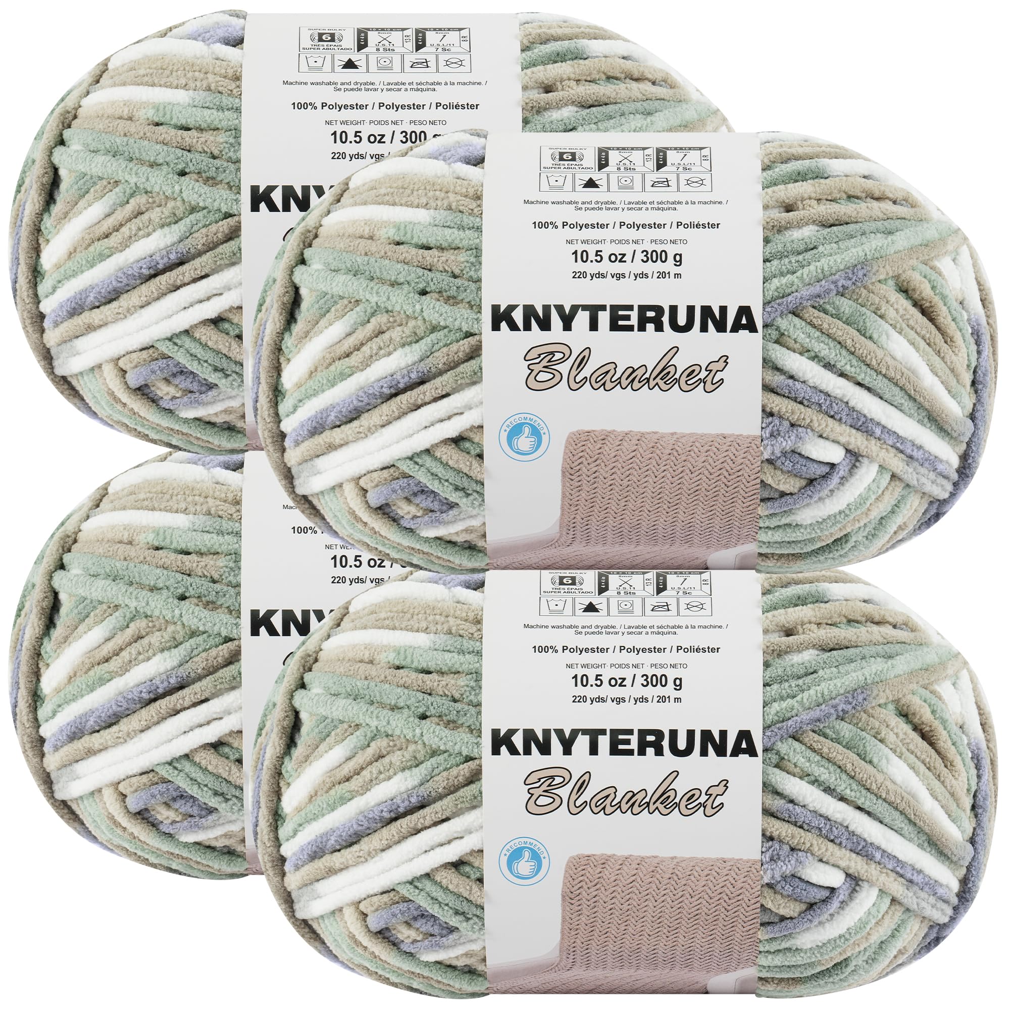 Knyteruna #6 Super Bulky Blanket Yarn for Crocheting - 4 Skeins(Each 10.5oz/300g