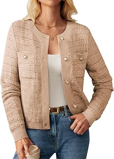 GRACE KARIN Women's Long Sleeve Button Down V-Neck Classic Sweater Knit Cardigan