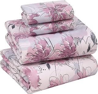 Ruvanti - 100% Cotton Sheets, 4 Piece Bed Set, Deep Pocket Sheets, Cooling Sheet Set Including 1 Flat Sheet, 1 Fitted Sheet and 2 Pillowcases.