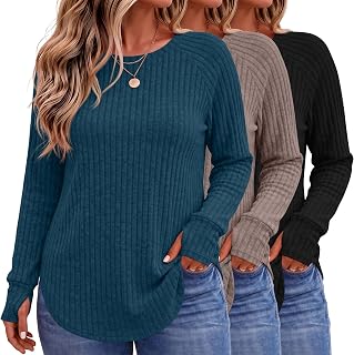 Riyiper 3 Pack Women's Plus Size Long Sleeve Sweaters Thumb Hole