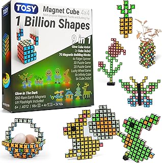 TOSY Magnet Cube 4x4-560 Magnets, 70 Blocks, 8 in 1 Toy: Puzzle Cube Game, Creative Building Blocks, Transformable Fidget Spinner, Infinity Cube, Magnet Tiles, UV Flashlight, Glowing STEM/STEAM Toy