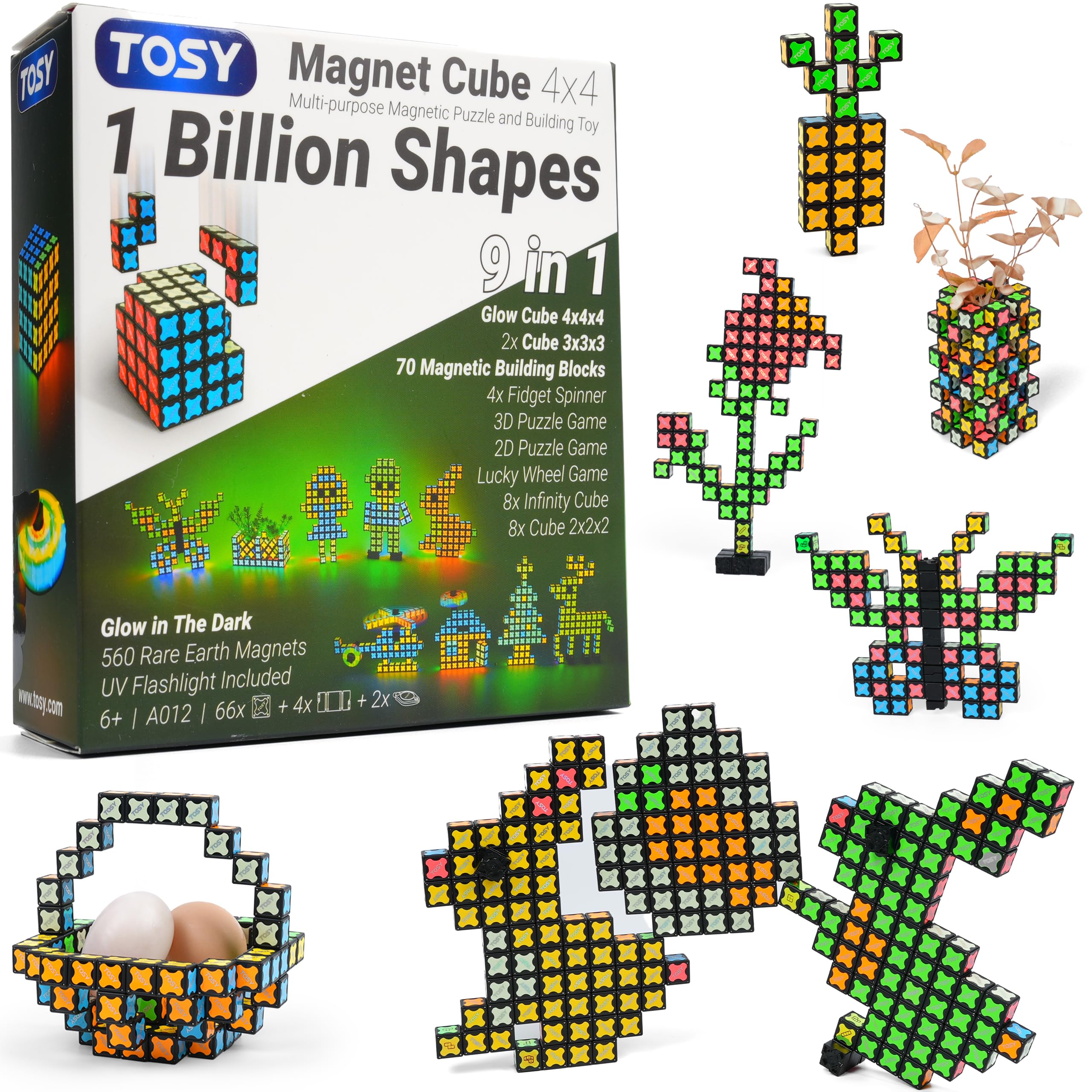 TOSY Magnet Cube 4x4-560 Magnets, 70 Blocks, 8 in 1 Toy: Puzzle Cube Game, Creat