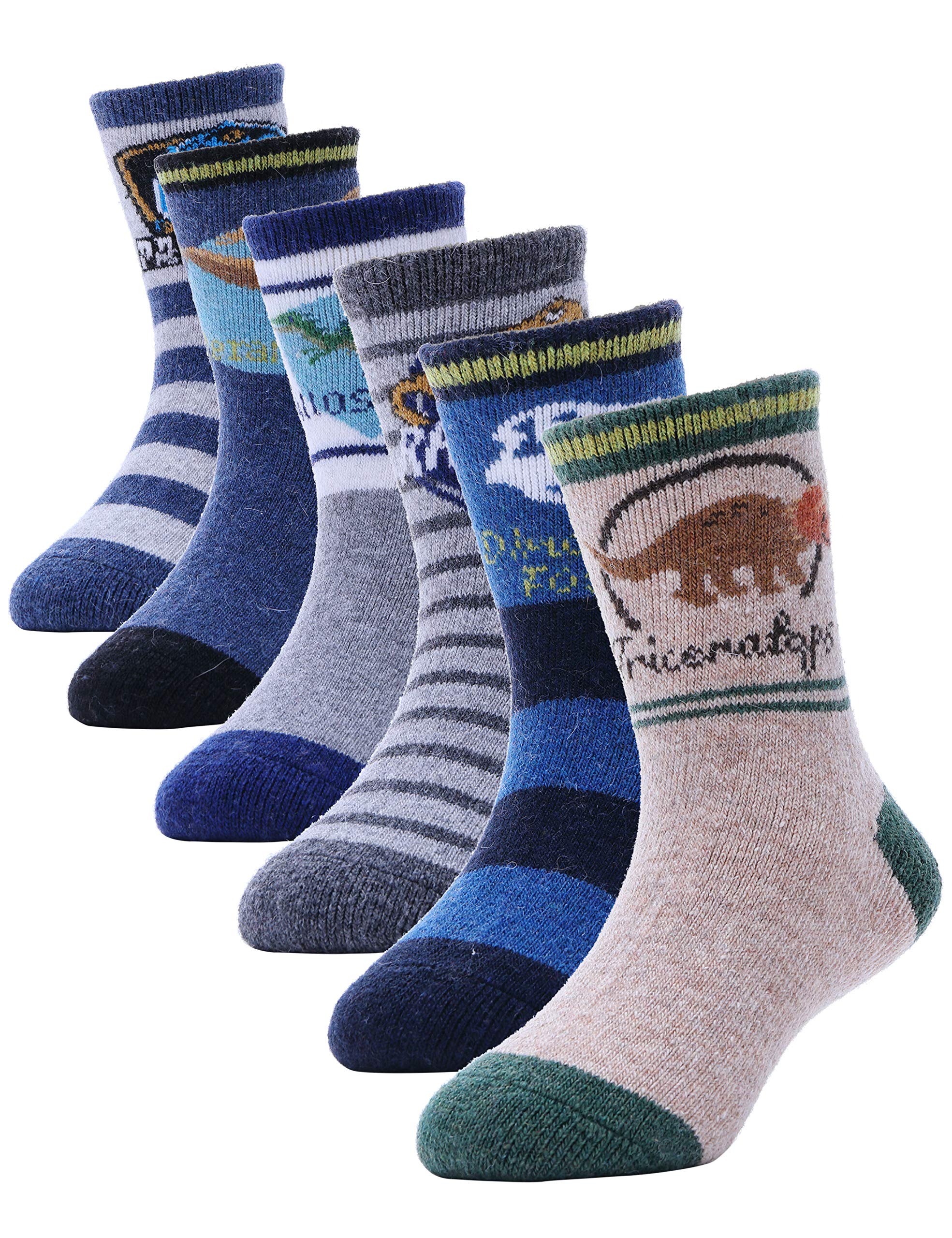 ANTSANG Wool Socks for Boys Girls Teens Winter Striped Snow Socks 6 Pairs