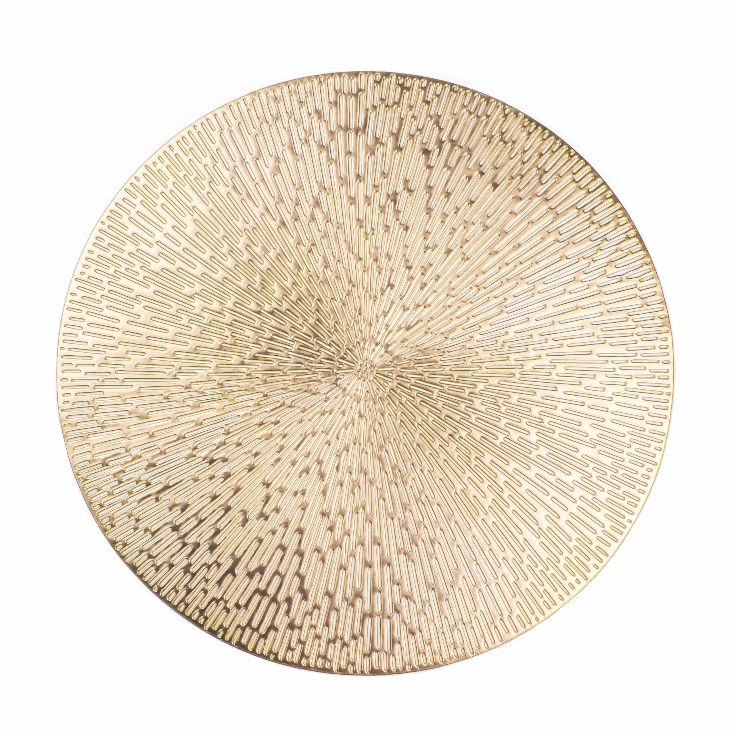 Round Placemats Gold Metallic Set of 6 Vinyl Hollow Placemats 15 Inch, Washable 