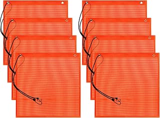 Akamino 8 PCS 18 x 18 Inch Safety Flags, Oversize Warning Flag with Grommets and Bungee Cord, Mesh Weatherproof Orange Flag for Truck Loads Cars Boat Trailer