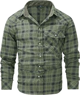 Mr.Stream Mens Flannel Shirts Long Sleeve Plaid Brushed Casual Denim Pearl Snap