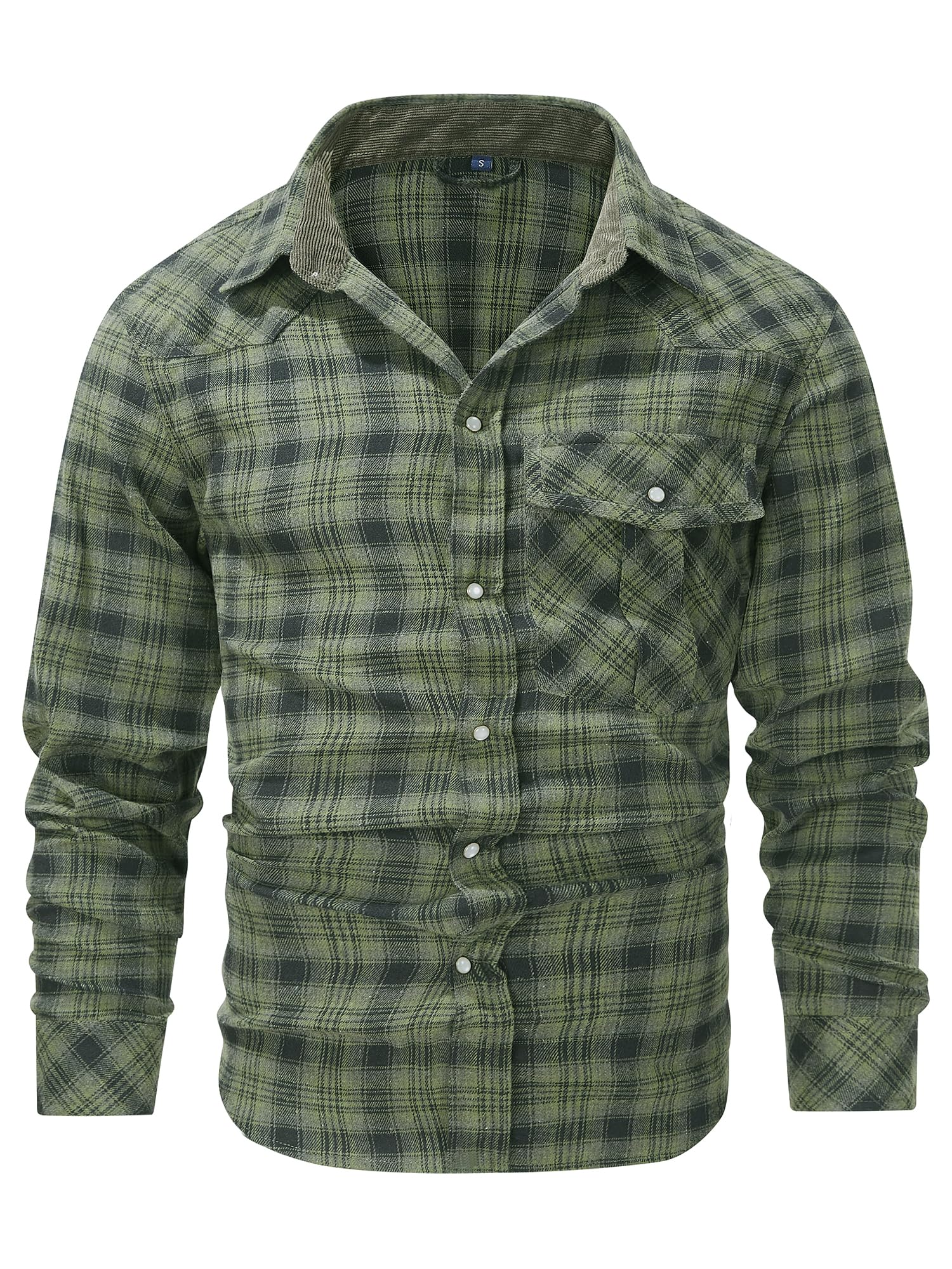 Mr.Stream Mens Flannel Shirts Long Sleeve Plaid Brushed Casual Denim Pearl Snap