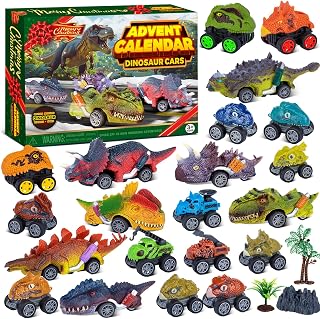 Quanquer Dinosaur Cars Advent Calendar 2026, 24 Day Monster Truck Gift | 24 Days Christmas Monster Truck Toy, Countdown Calendar Gift for Kids Boys - Surprise Dino Advent Calendar Car