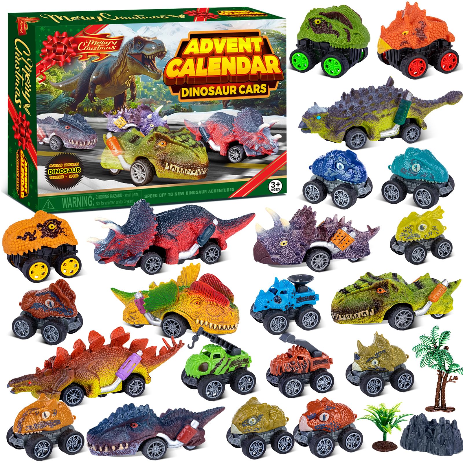 Quanquer Dinosaur Cars Advent Calendar 2026, 24 Day Monster Truck Gift | 24 Days