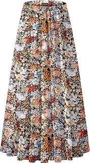 NASHALYLY Women's Chiffon Elastic High Waist Pleated A-Line Maxi Skirts