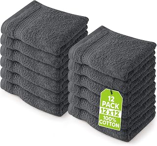 Utopia Towels 12 Pack Premium Wash Cloths, 12x12 In, 100% Cotton, Grey | Highly Absorbent Soft Feel Lightweight Washcloths - Premium Ring Spun Cotton, Ideal for Bathroom, Spa, Gym & Face