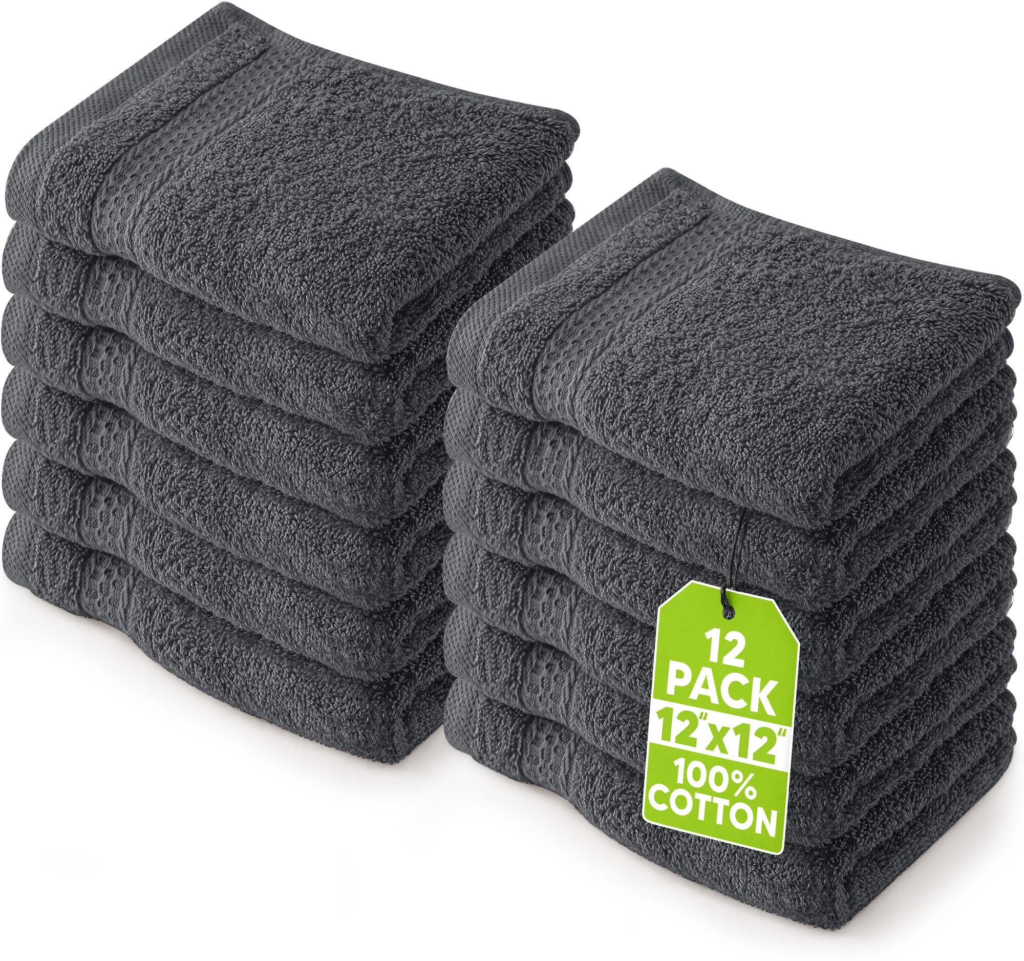 Utopia Towels 12 Pack Premium Wash Cloths, 12x12 In, 100% Cotton, Grey | Highly 