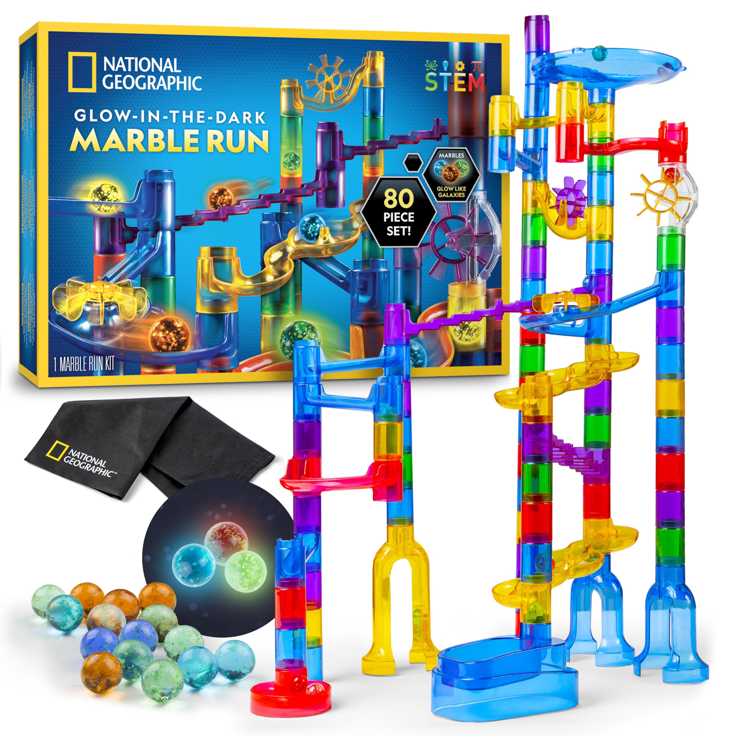 NATIONAL GEOGRAPHIC Glowing Marble Run – Construction Set with 15 Glow in the Da