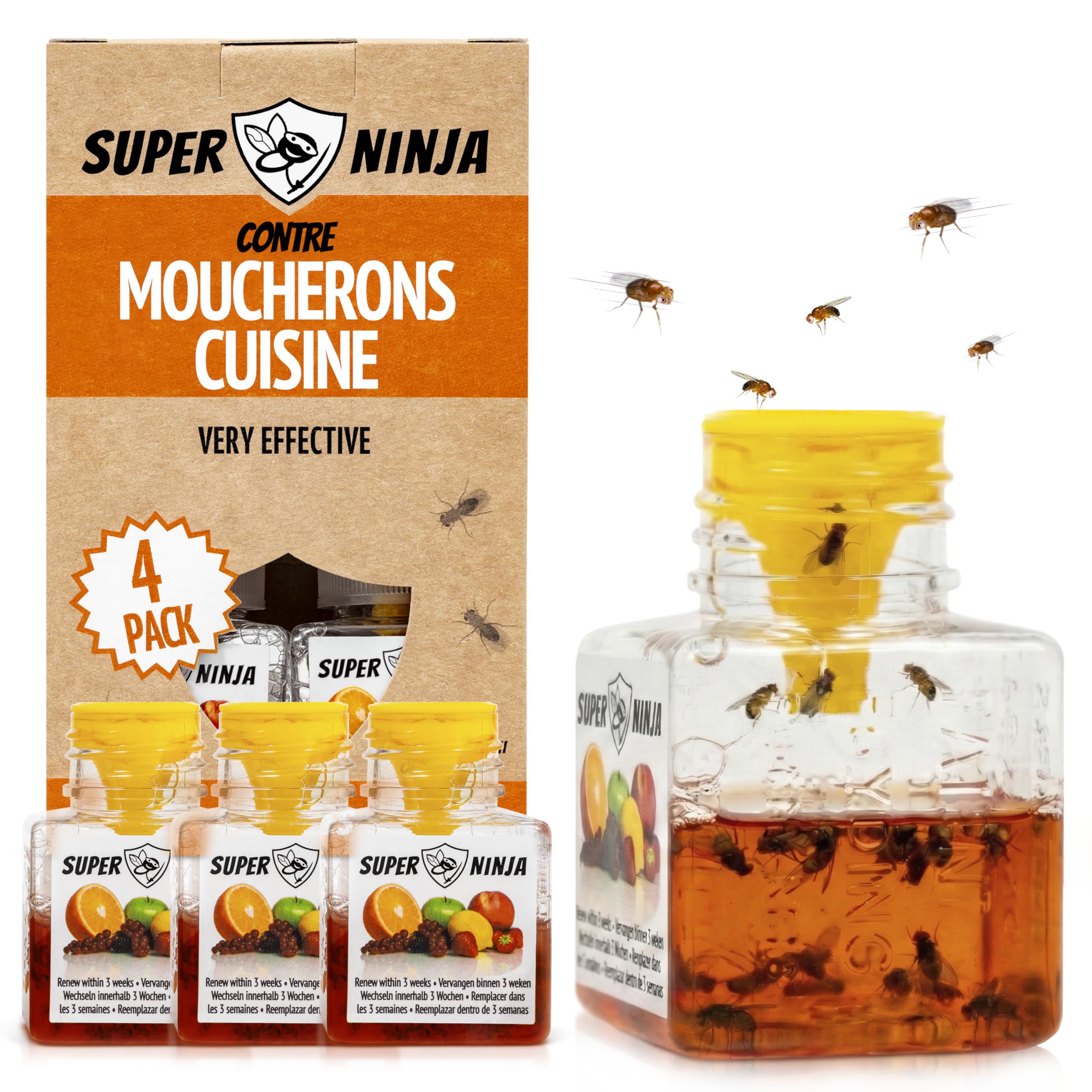 Super Ninja Set of 4 Kitchen Indoor Gnat Traps | Indoor Gnat Catcher for Home, S