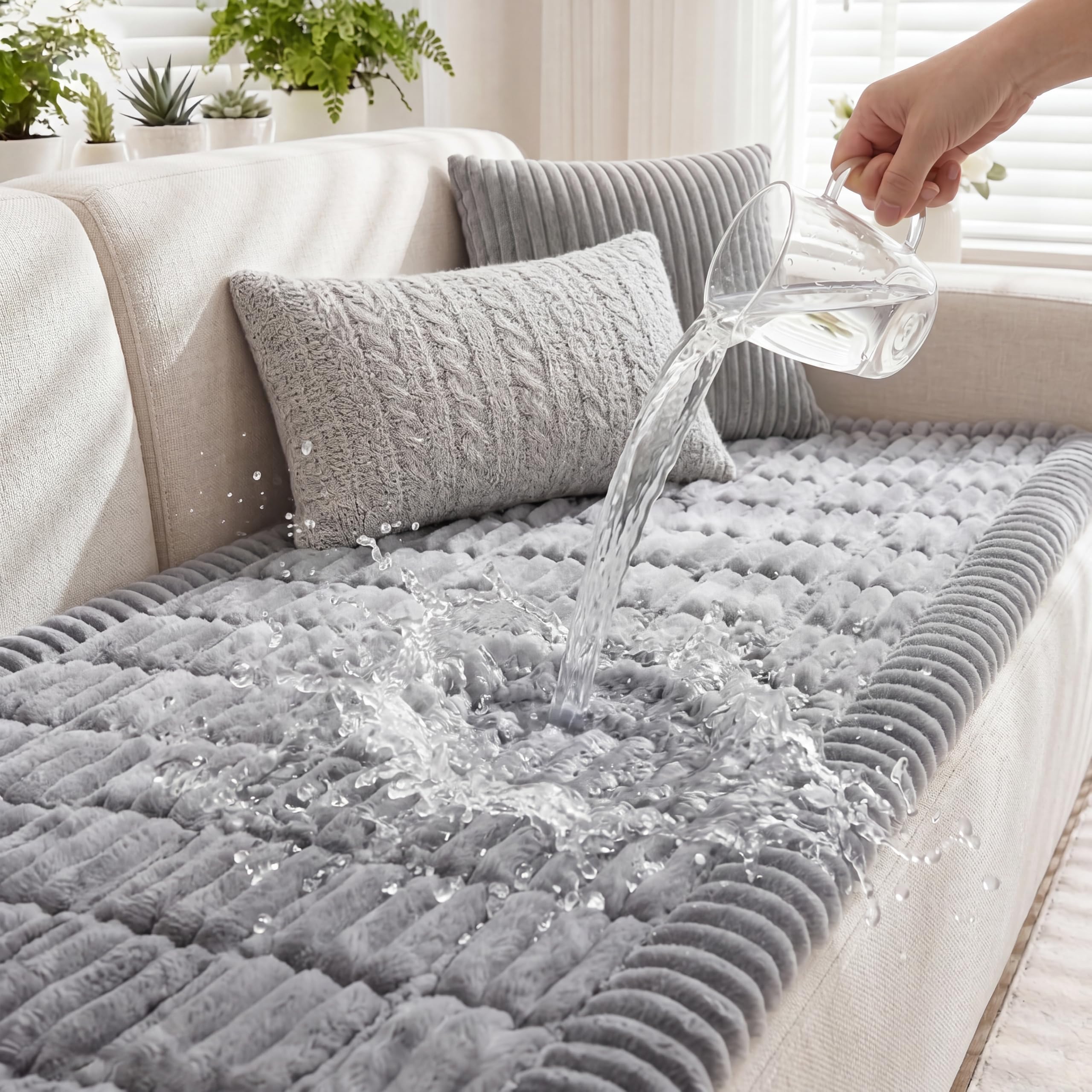 Fixwal Waterproof Flannel Dog Couch Cover, 27.6" x 59", Light Gray | Integrated 
