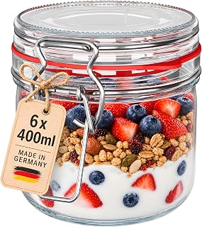 WELLGRO 6 x 400 ml Clip-On Jars Glass Fermentation Jars with Lids Made in Germany