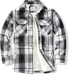 WINDFIT Mens Flannel Shirt Jacket Cotton Sherpa Lined Button Down Plaid Soft Outdoor Flannel Jacket