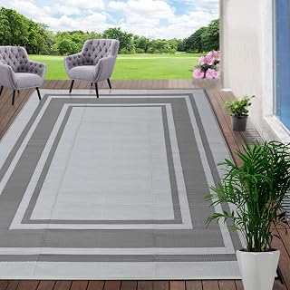 RURALITY Outdoor Rug 9x12 Feet Waterproof for Patio Clearance,Large Plastic Straw Mat for Camping,Porch,RV,Reversible, Easy to Clean,Light Coffee