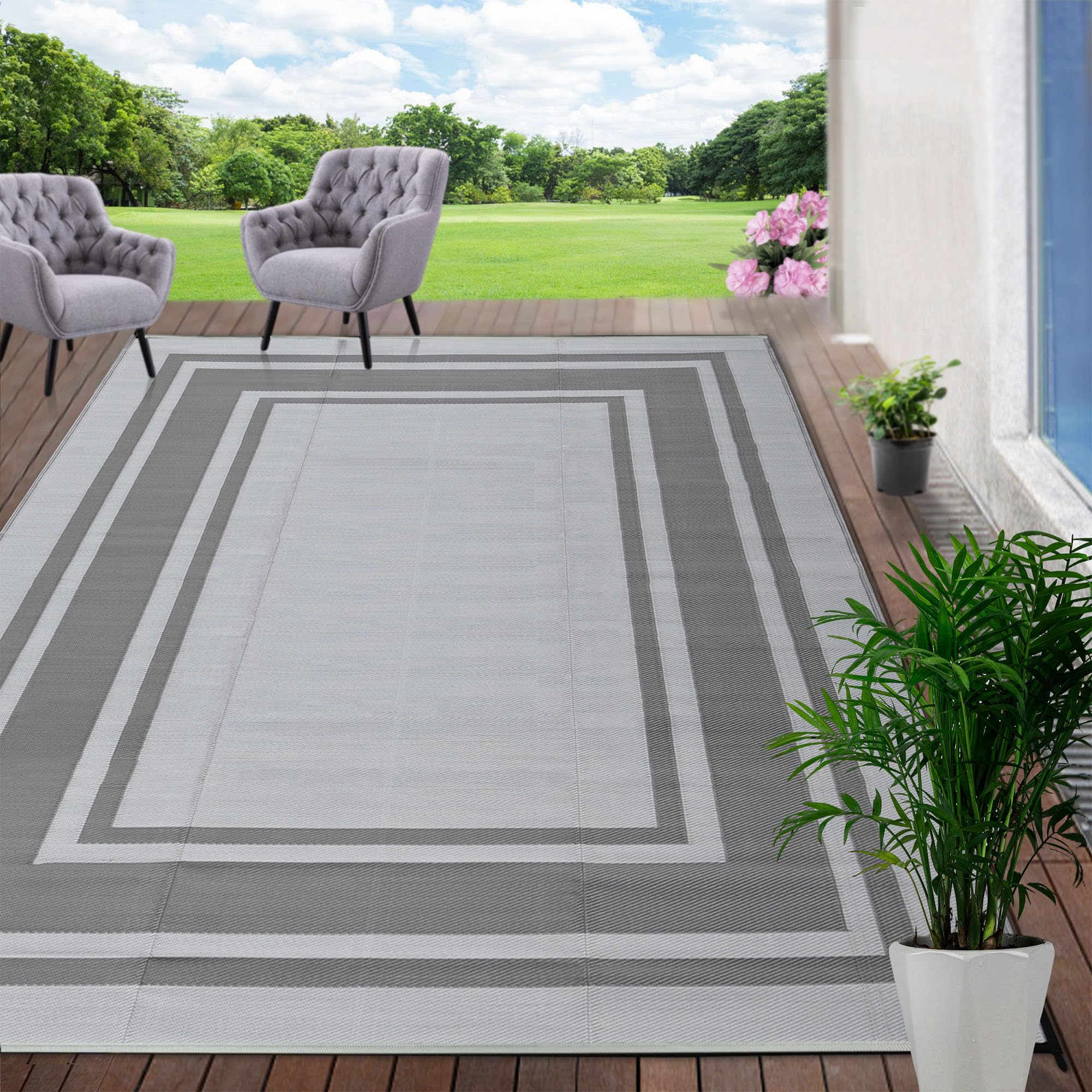 RURALITY Outdoor Rug 9x12 Feet Waterproof for Patio Clearance,Large Plastic Stra