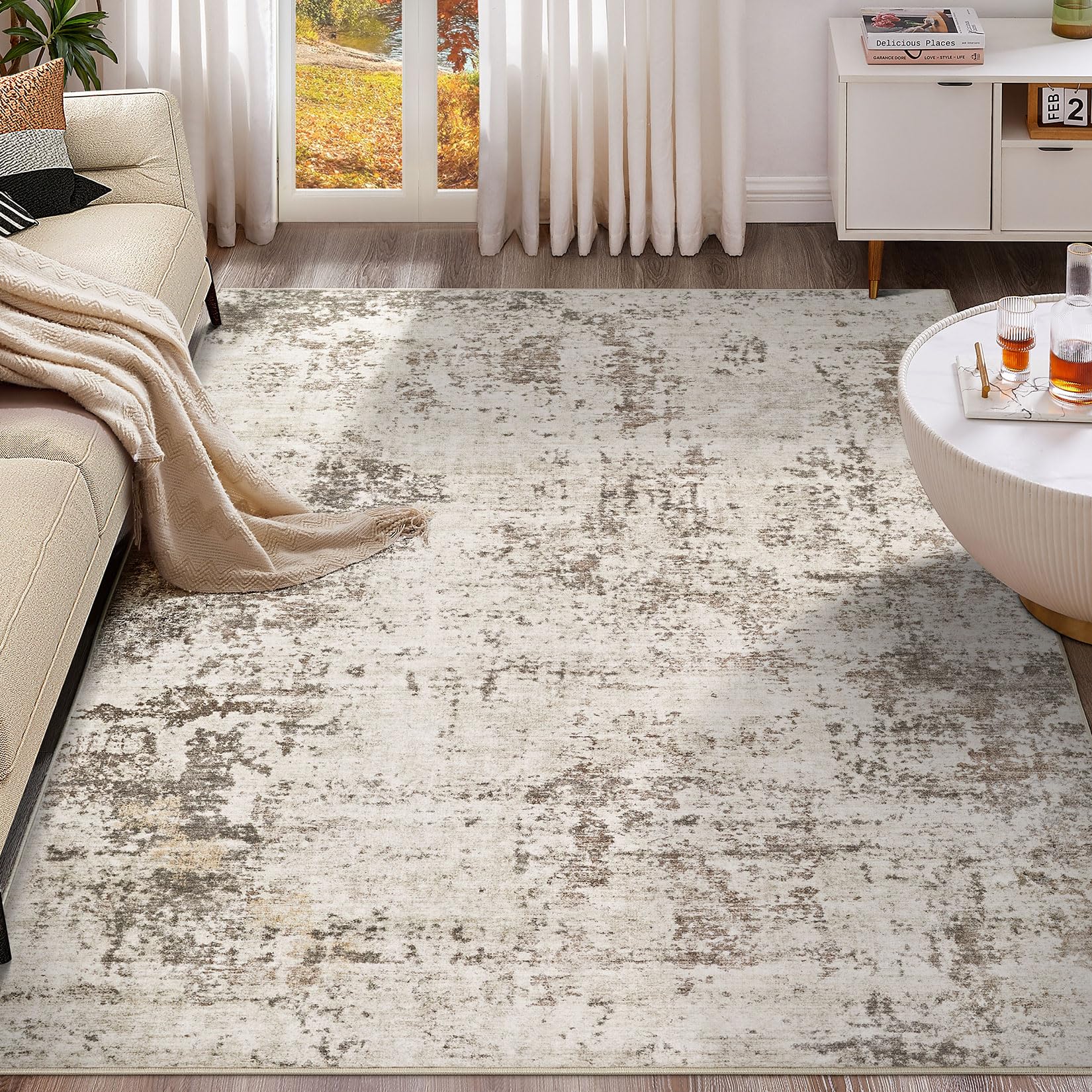 UERMEI 5x7 Area Rug Living Room Rugs - Washable Neutral Modern Abstract Soft Thi