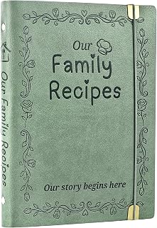 Jalerfu Blank Recipe Book to Write in Your Own Recipe, A5 PU Leather Binder | Blank Cookbook, Family Recipe Journal Notebook for 72 Recipes|Gift-Ready Set|Gel Pen, PP Tab Dividers, PP Sleeve, Stickers