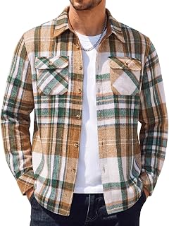 COOFANDY Camisas de franela de manga larga para hombre, camisa de franela de moda, camisa casual con botones y bolsillos