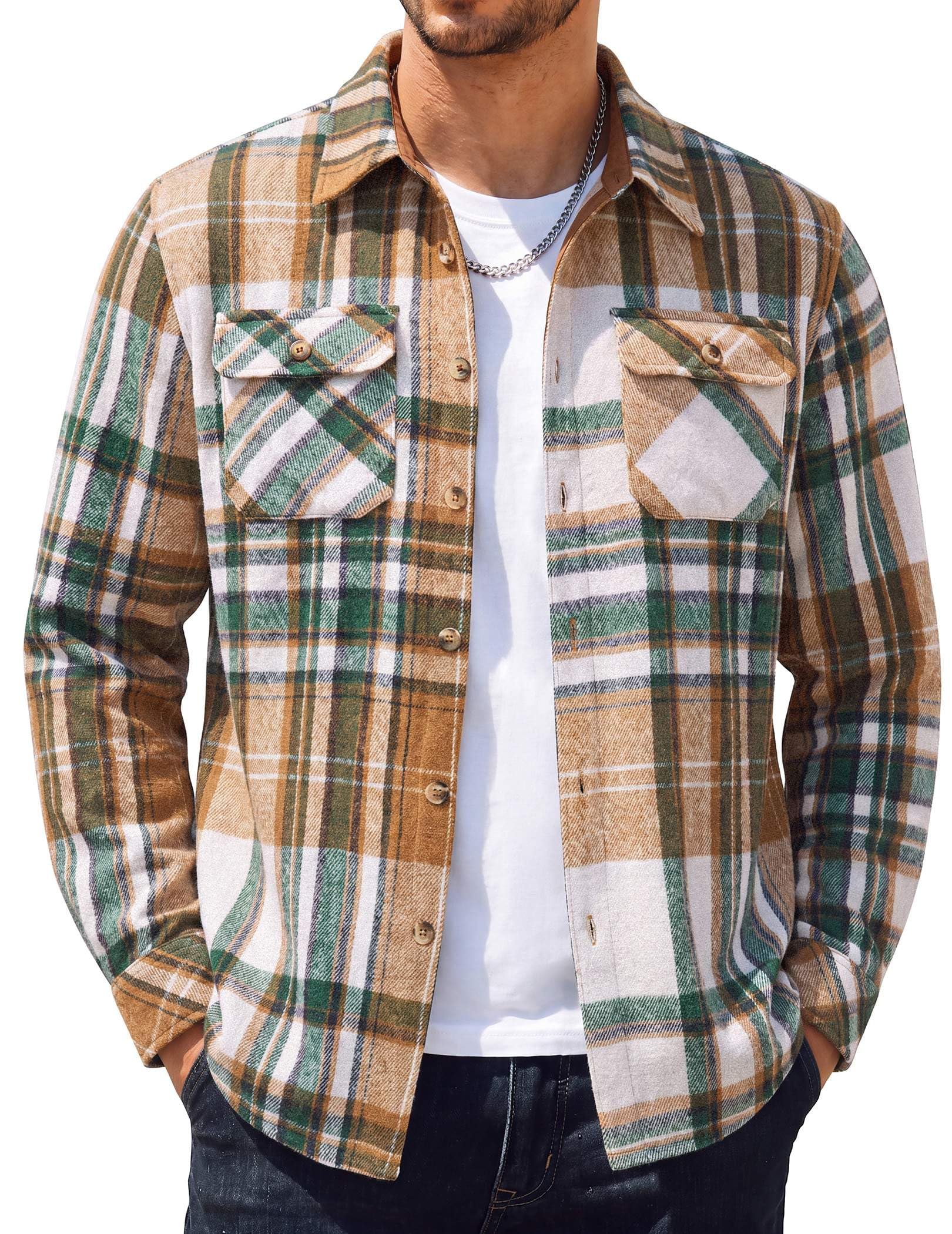 COOFANDY Camisas de franela de manga larga para hombre, camisa de franela de mod